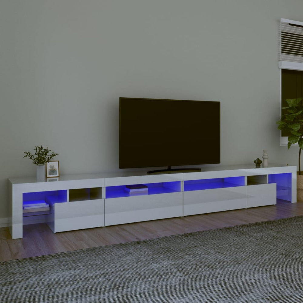 TV spintelė su LED apšvietimu, balta, 290x36,5x40cm, blizgi