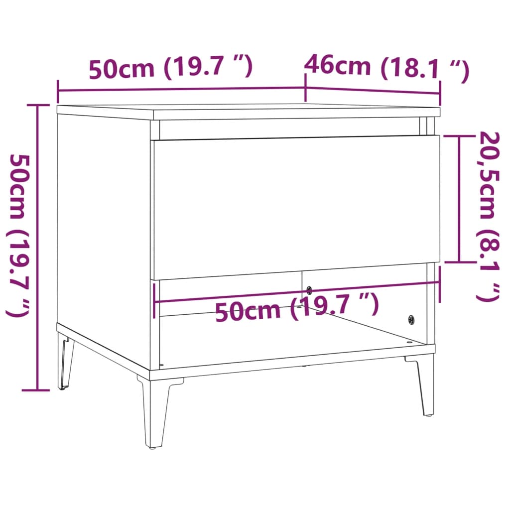 Šoniniai staliukai, 2vnt., balti, 50x46x50cm, apdirbta mediena