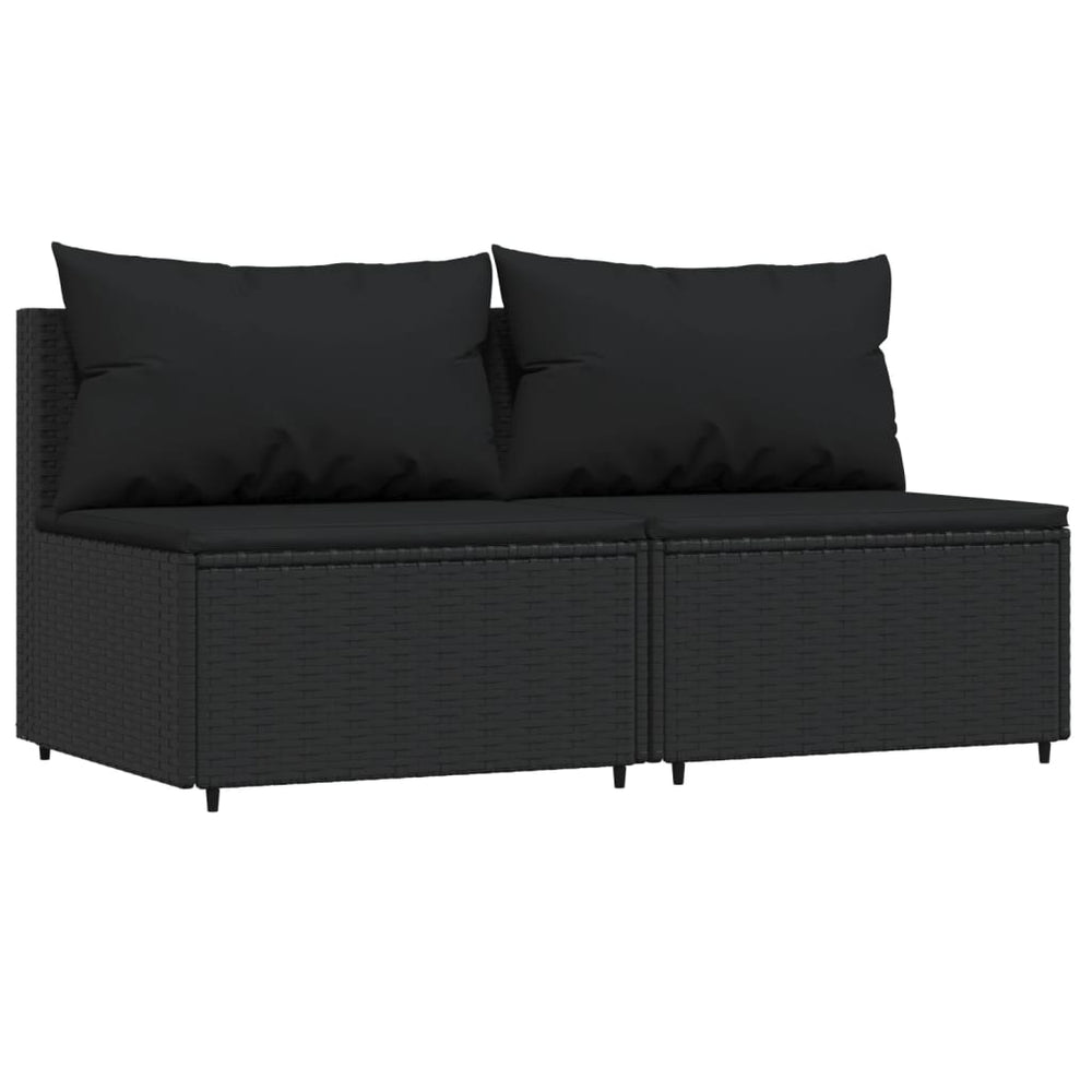 Vidurinės sofos dalys su pagalvėmis, 2vnt., juodos, poliratanas