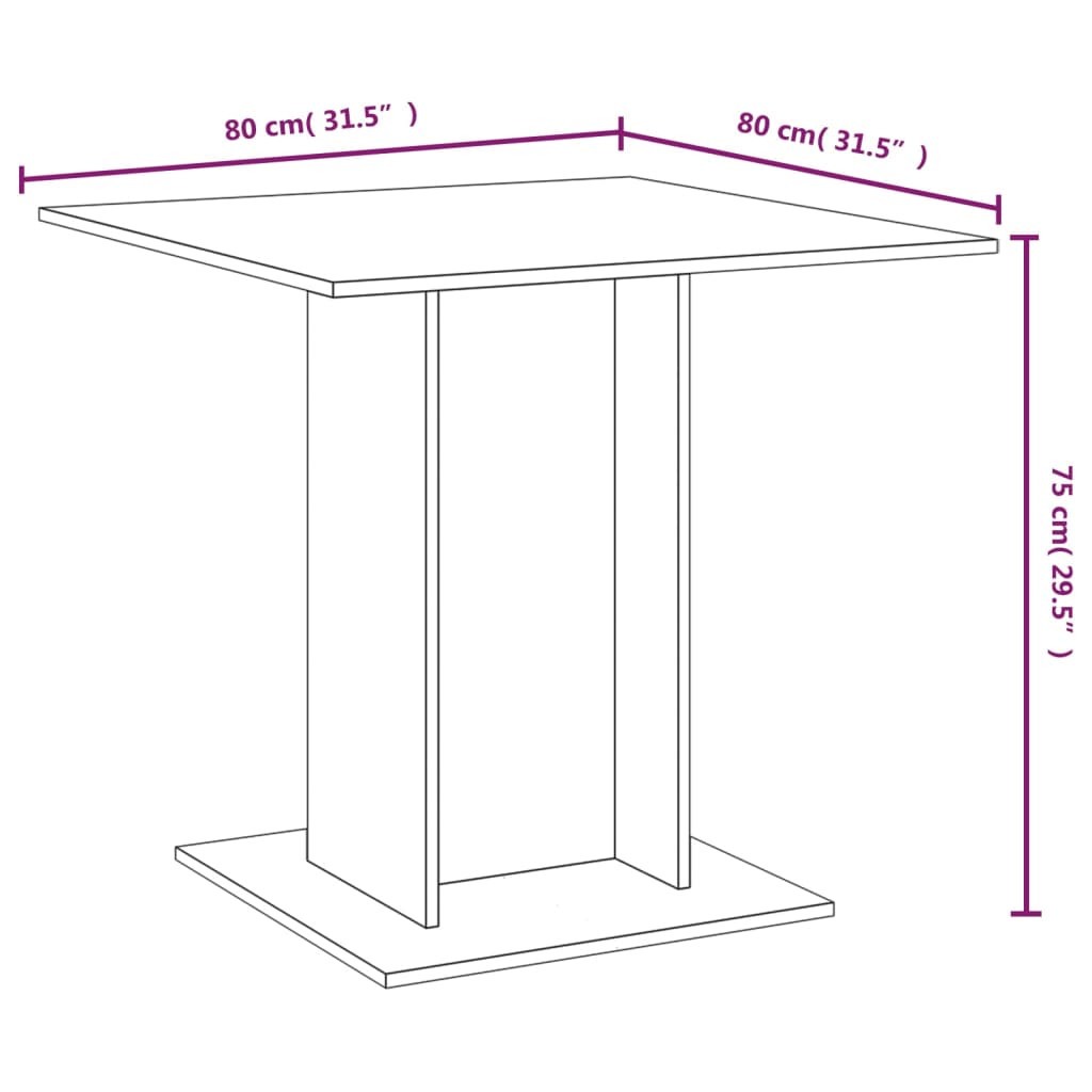 Valgomojo stalas, pilkas ąžuolo, 80x80x75cm, apdirbta mediena