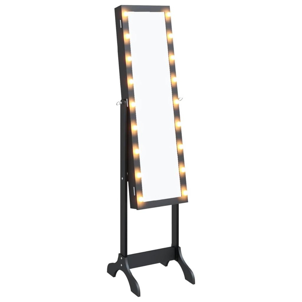 Laisvai pastatomas veidrodis su LED, juodas, 34x37x146cm