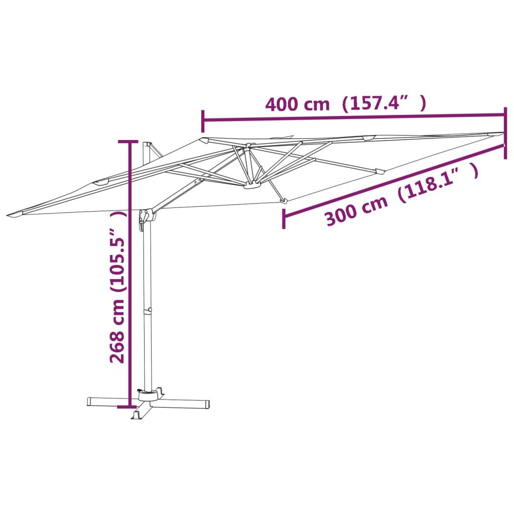 Gembės formos skėtis su aliuminio stulpu, antracito, 400x300cm