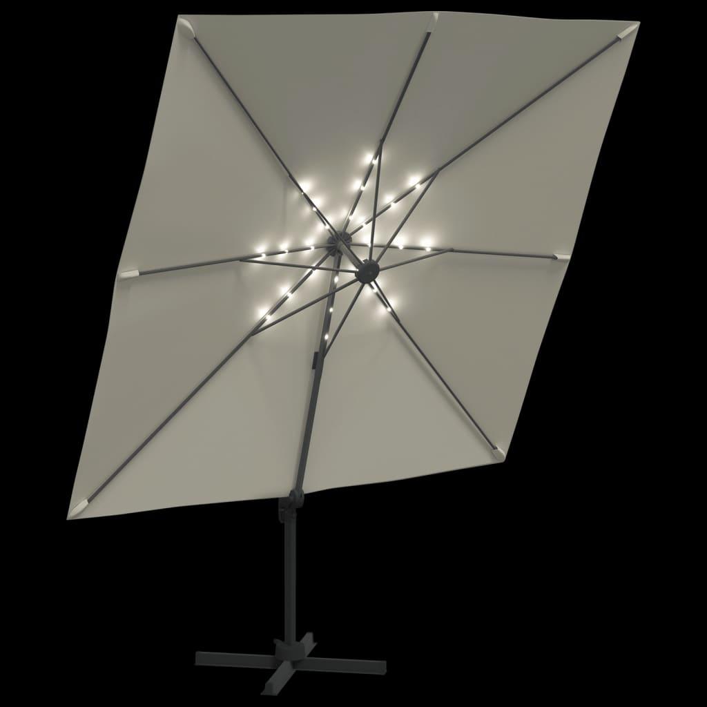 Gembės formos skėtis su LED, smėlio baltos spalvos, 400x300cm