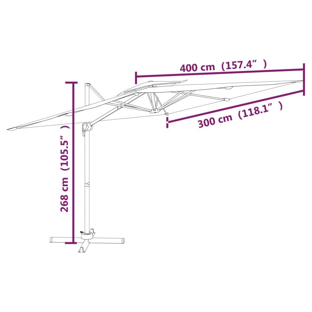 Gembės formos skėtis su dvigubu viršumi, taupe, 400x300cm