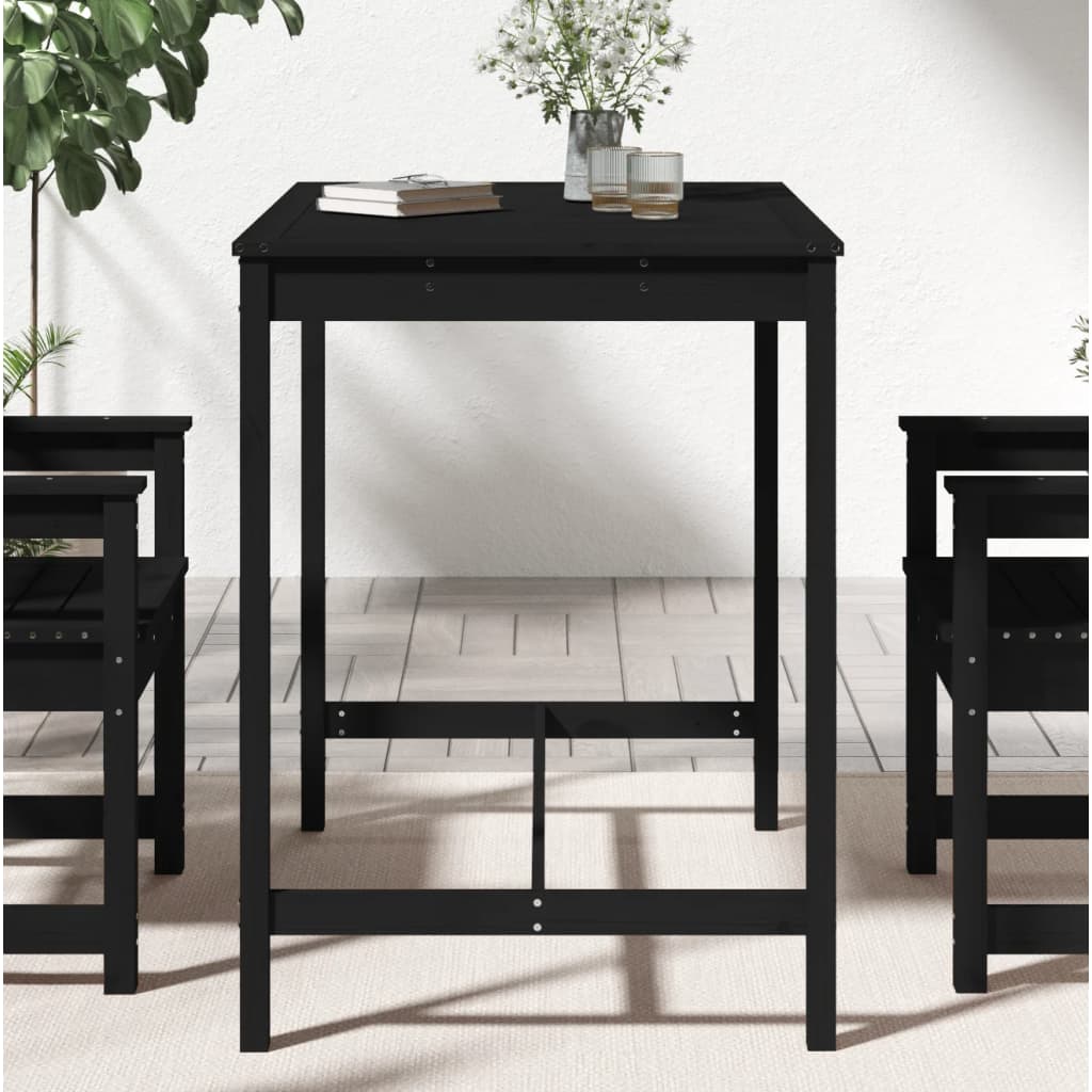 Sodo stalas, juodas, 121x82,5x110cm, pušies medienos masyvas