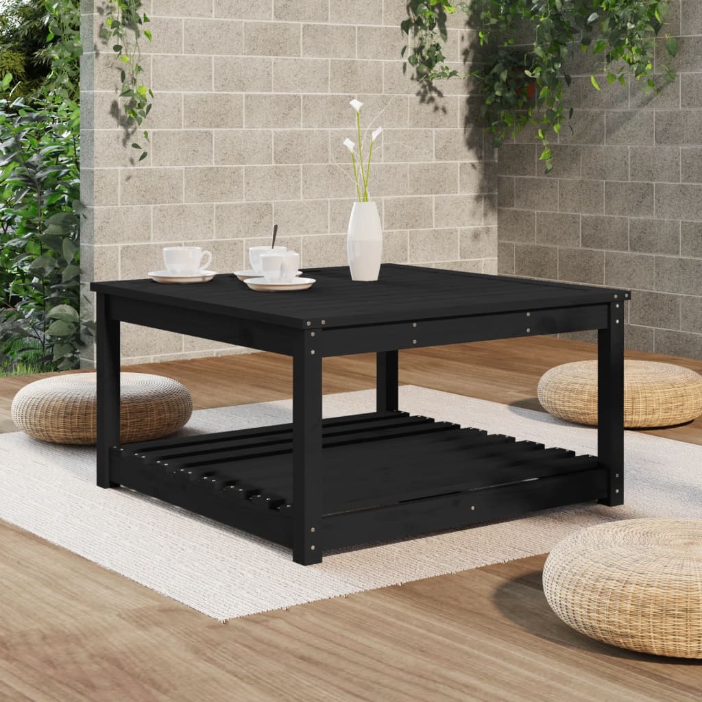 Sodo stalas, juodas, 82,5x82,5x45cm, pušies medienos masyvas