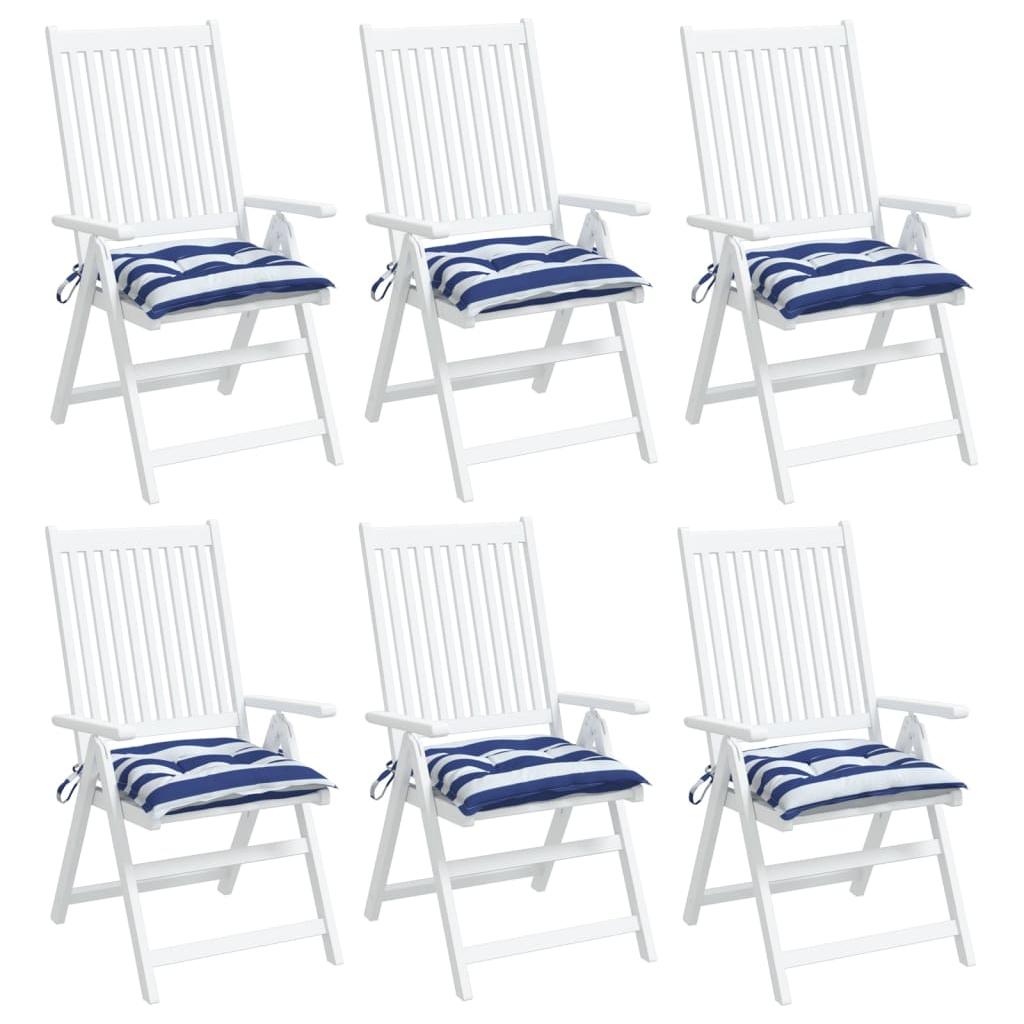 Kėdės pagalvėlės, 6vnt., mėlynos/baltos, 40x40x7cm, audinys