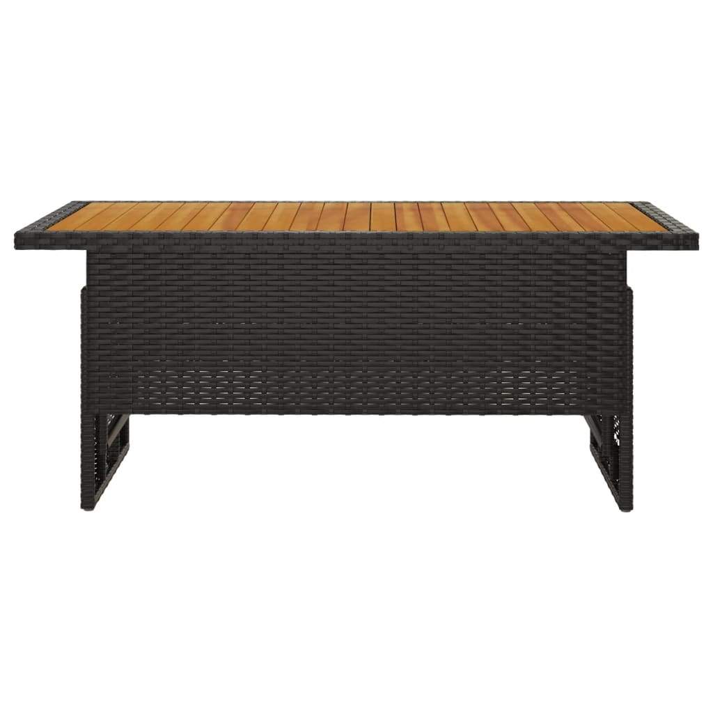 Sodo stalas, juodas, 100x50x43/63cm, akacija ir poliratanas