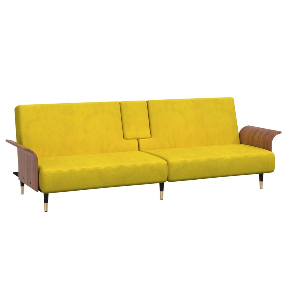 Sofa-lova su puodelių laikikliais, geltonos spalvos, aksomas