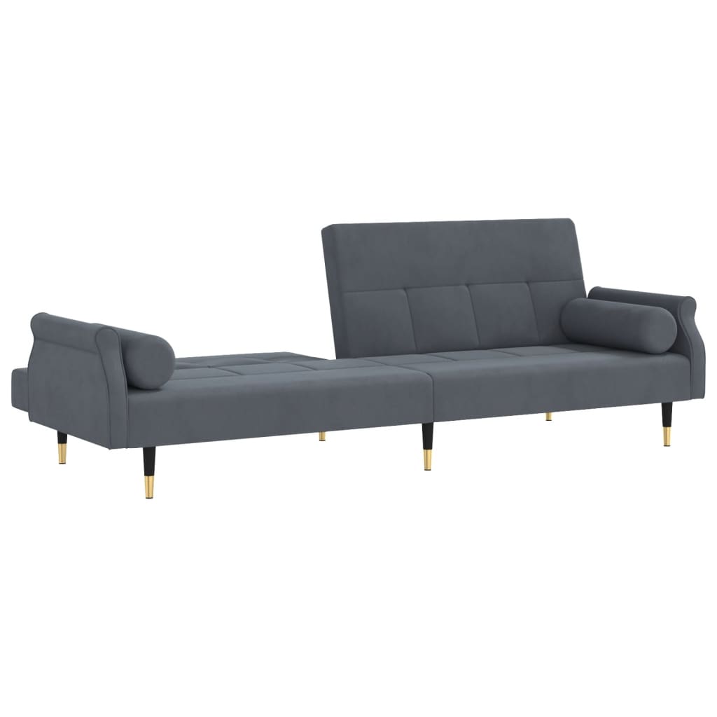 Sofa-lova su pagalvėlėmis, tamsiai pilkos spalvos, aksomas