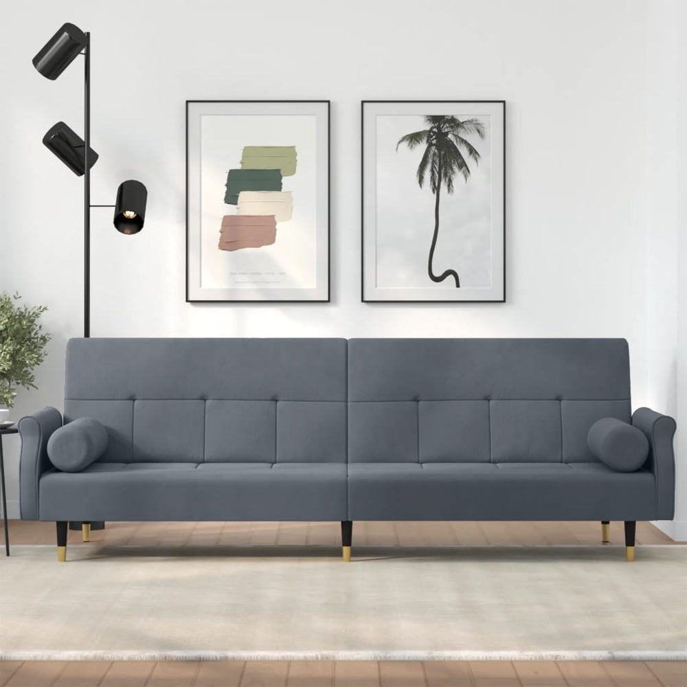 Sofa-lova su pagalvėlėmis, tamsiai pilkos spalvos, aksomas