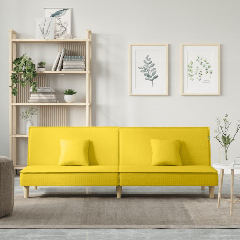 Dvivietė sofa-lova, šviesiai geltonos spalvos, audinys