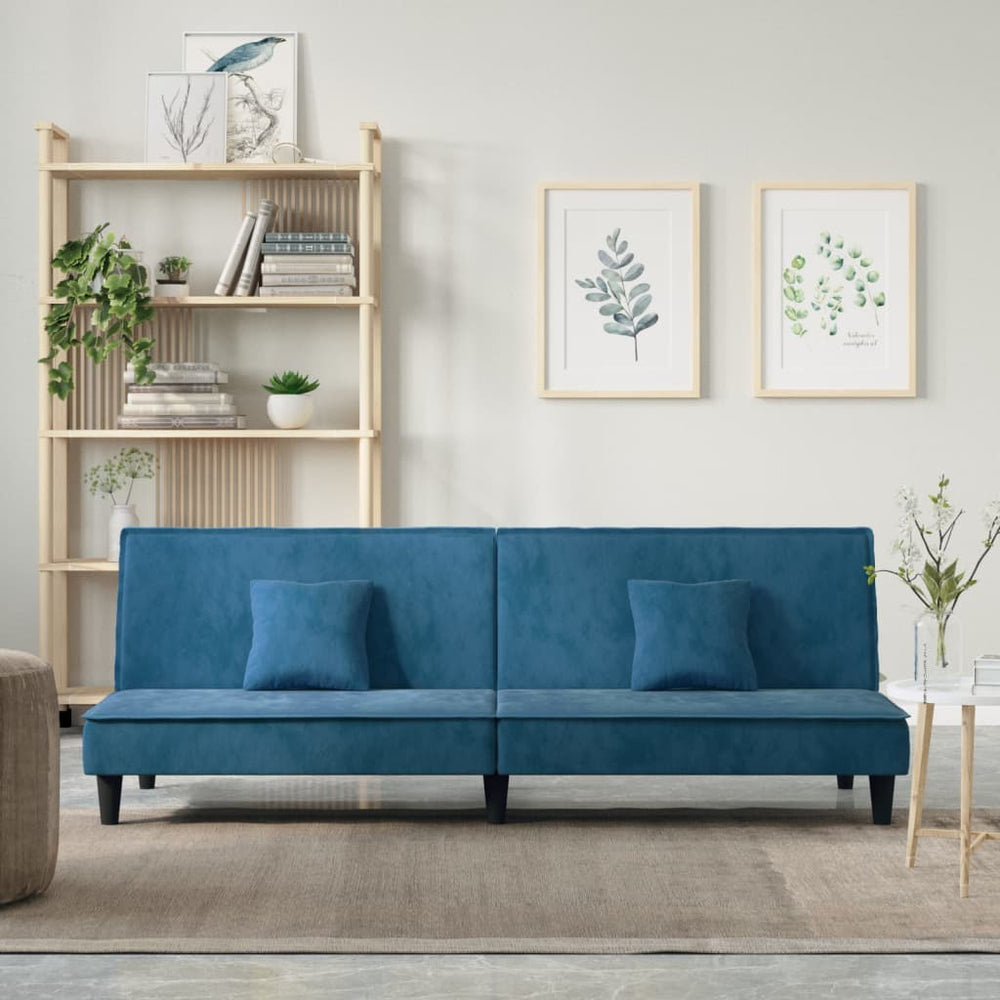Sofa-lova, mėlynos spalvos, aksomas