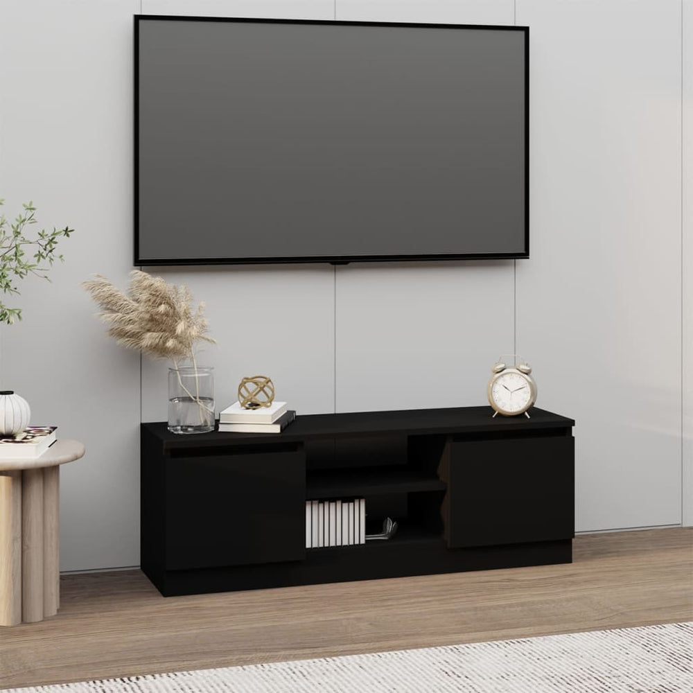 Televizoriaus spintelė su durelėmis, juoda, 102x30x36cm