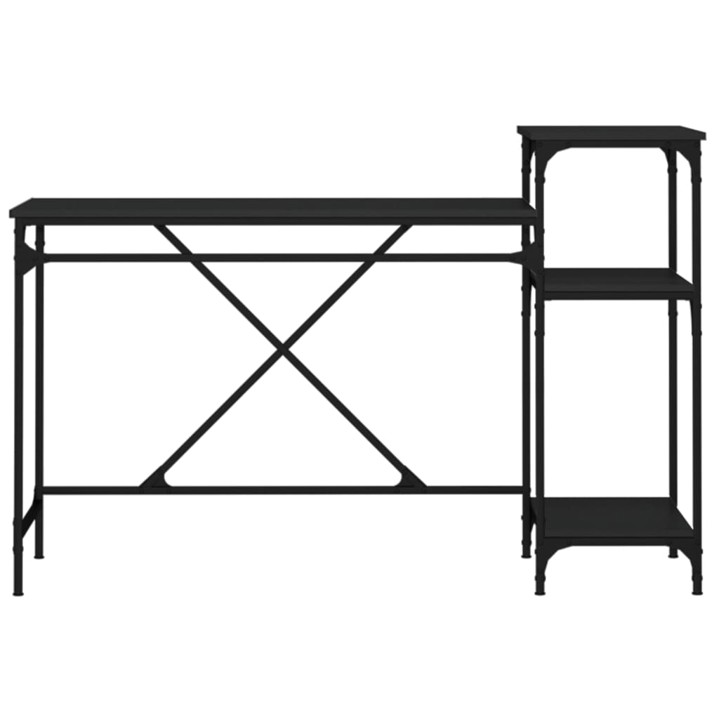 Rašomasis stalas su lentynomis, juodas, 135x50x90cm, mediena