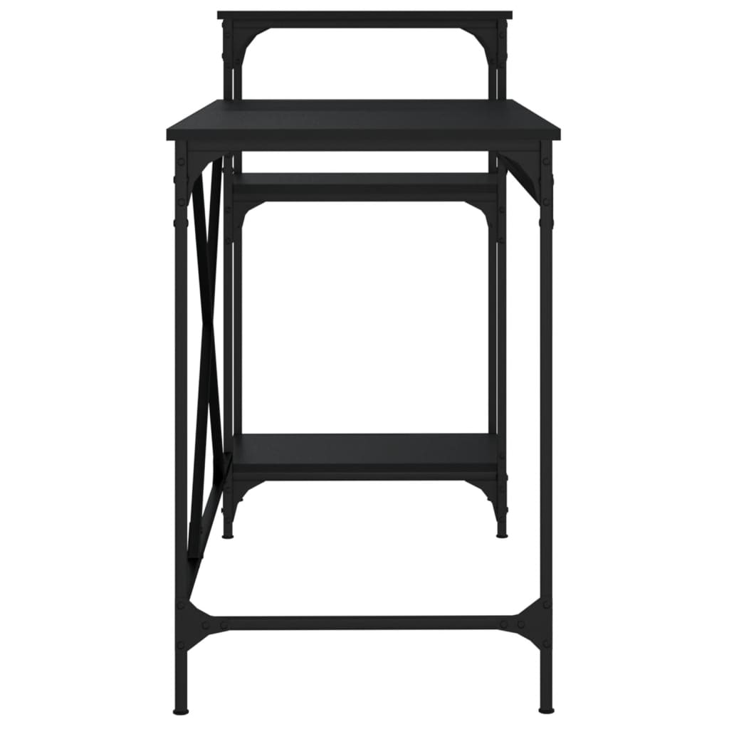 Rašomasis stalas su lentynomis, juodas, 135x50x90cm, mediena