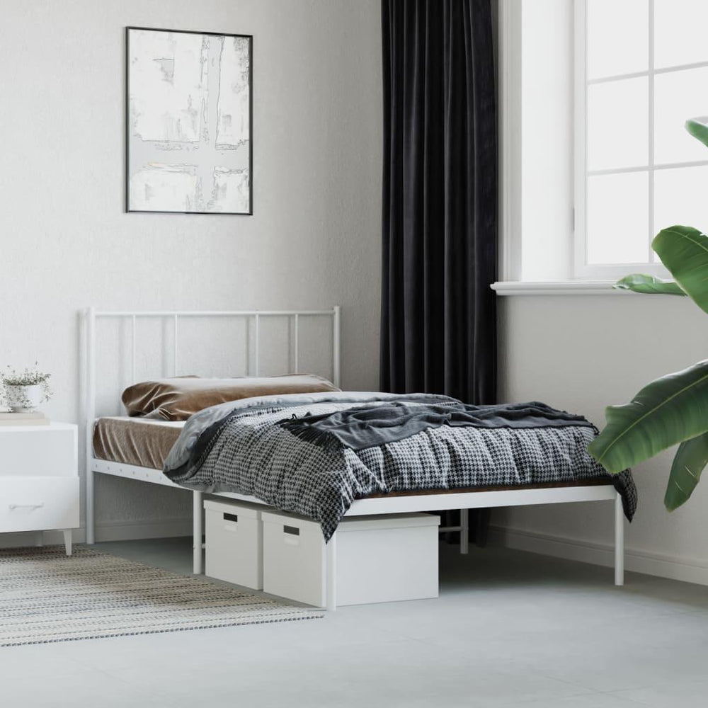 Metalinis lovos rėmas su galvūgaliu, baltos spalvos, 90x200cm
