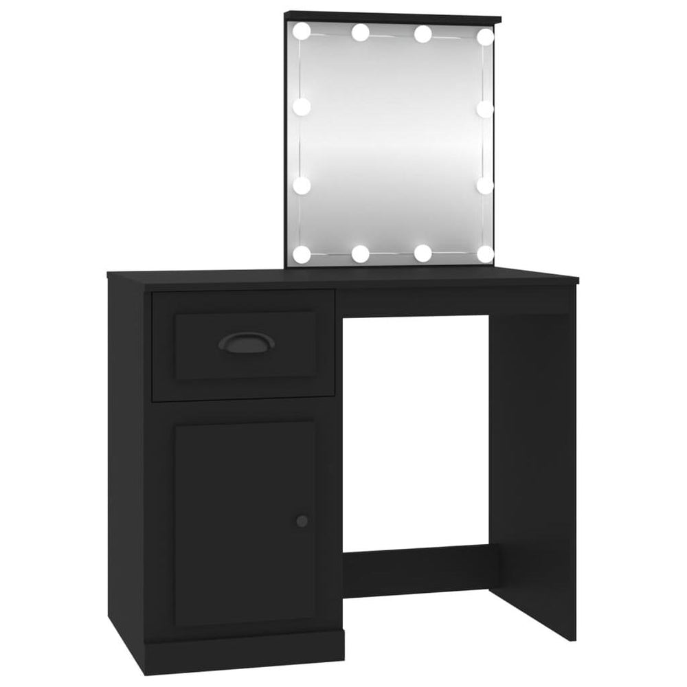 Kosmetinis staliukas su LED, juodas, 90x50x132,5cm, mediena