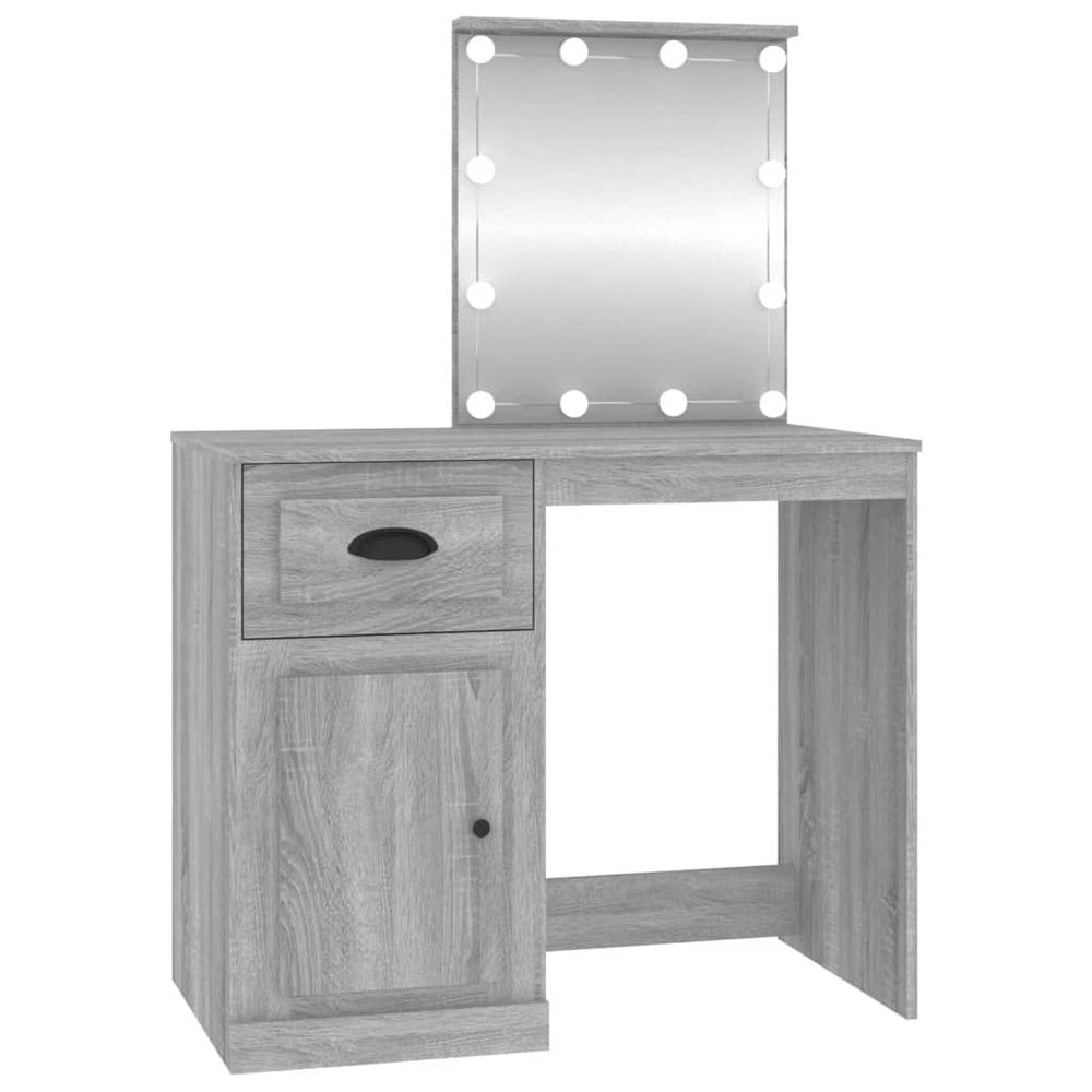 Kosmetinis staliukas su LED, pilkas, 90x50x132,5cm, mediena