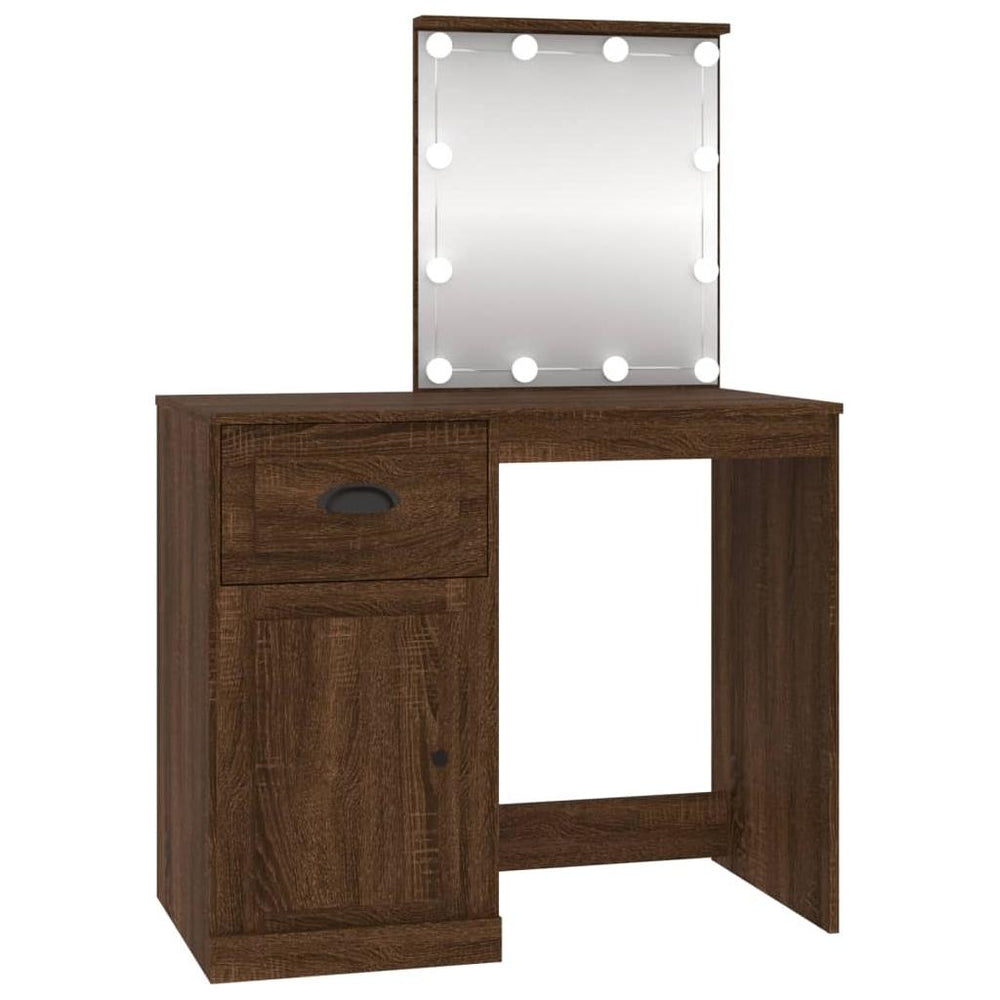 Kosmetinis staliukas su LED, rudas, 90x50x132,5cm, mediena