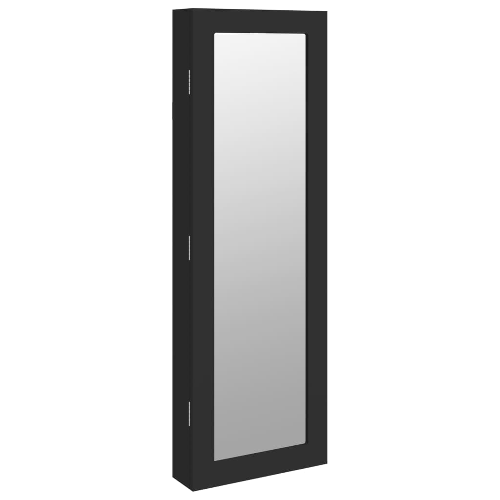 Sieninė veidrodinė papuošalų spintelė, juoda, 30x8,5x90cm