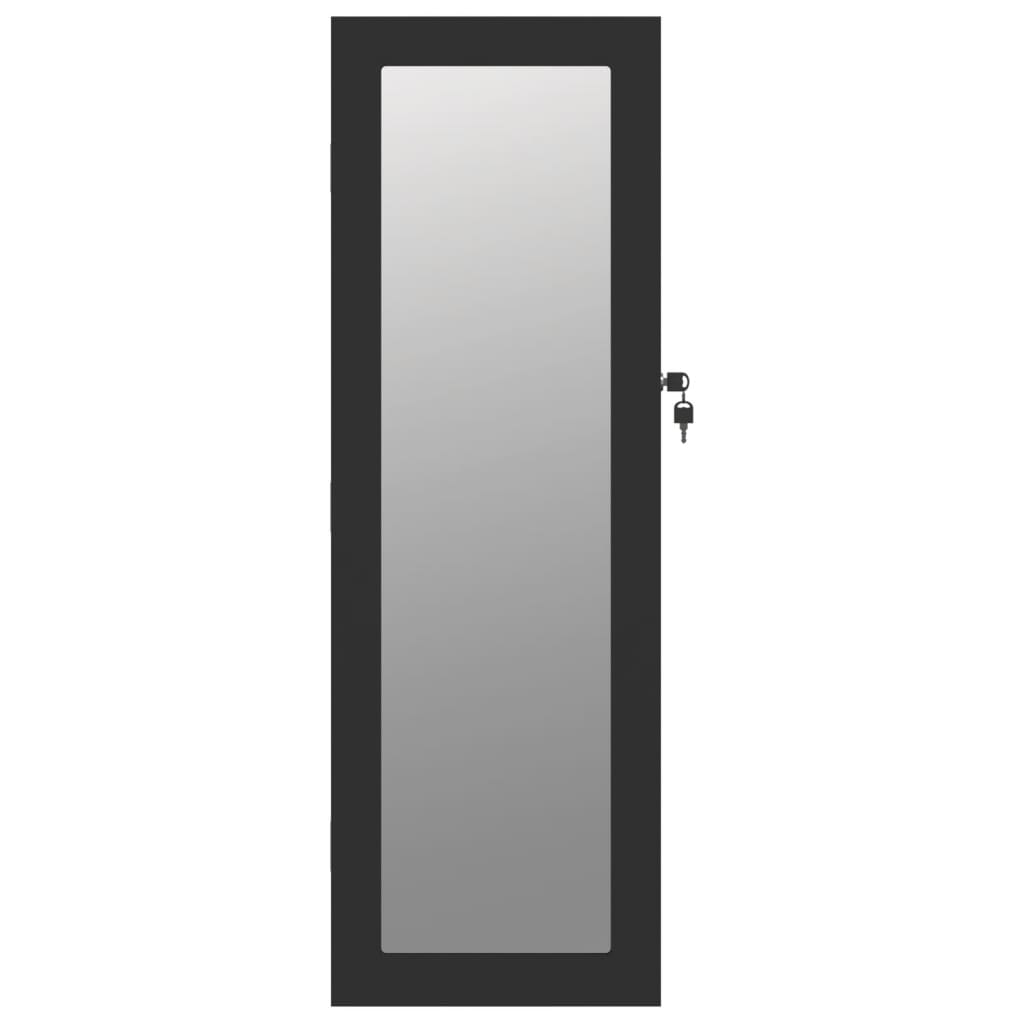Sieninė veidrodinė papuošalų spintelė, juoda, 30x8,5x90cm