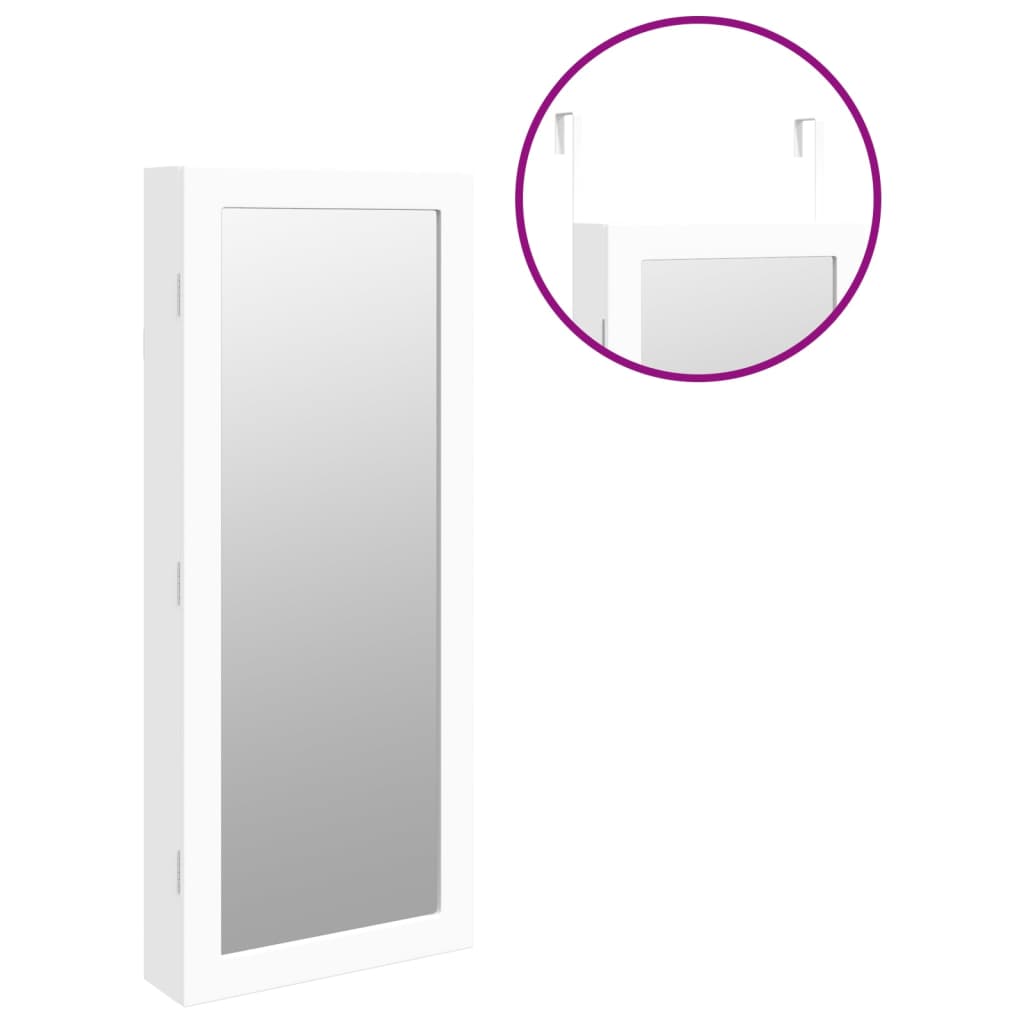 Veidrodinė papuošalų spintelė su LED apšvietimu, baltos spalvos
