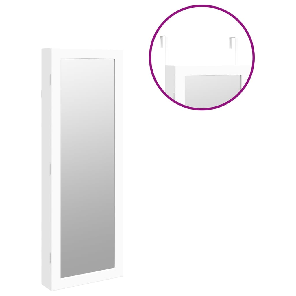 Veidrodinė papuošalų spintelė su LED apšvietimu, baltos spalvos