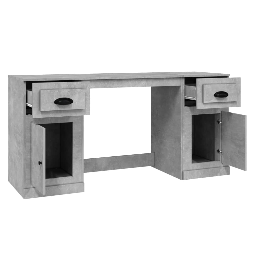 Rašomasis stalas su spintele, betono pilkas, apdirbta mediena