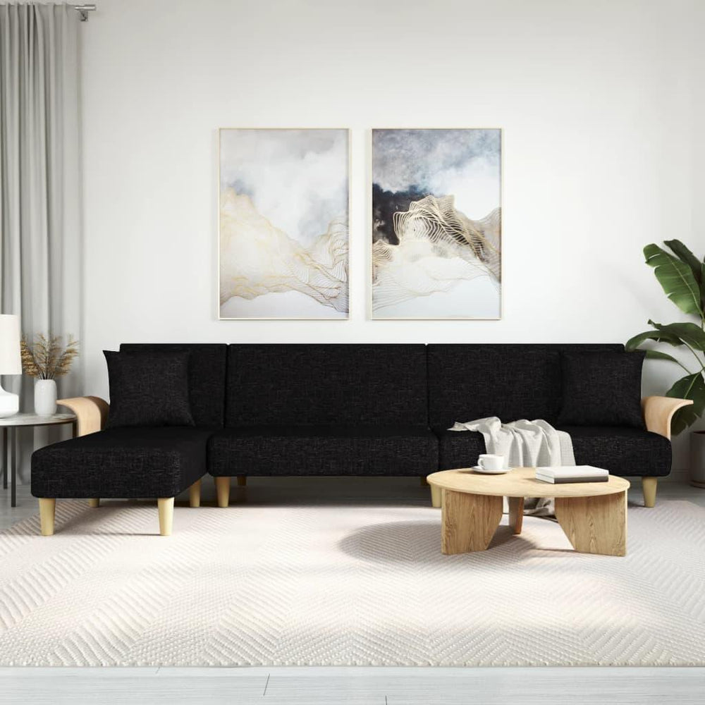 L formos sofa-lova, juodos spalvos, 279x140x70cm, audinys