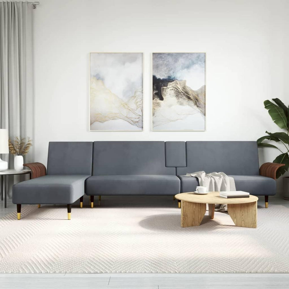 L formos sofa-lova, tamsiai pilka, 279x140x70cm, aksomas