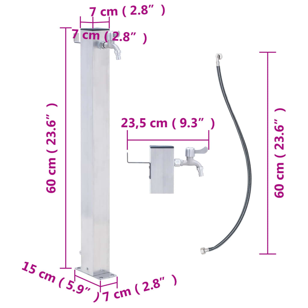 Vandens kolonėlė sodui, 60cm, nerūdijantis plienas, kvadratinė