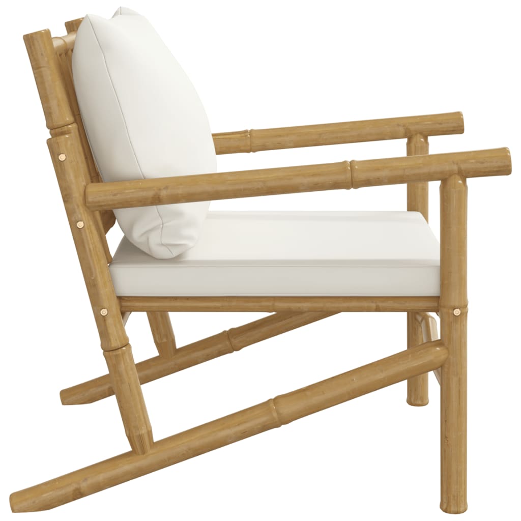 Sodo kėdės su kreminėmis baltomis pagalvėlėmis, 2vnt., bambukas