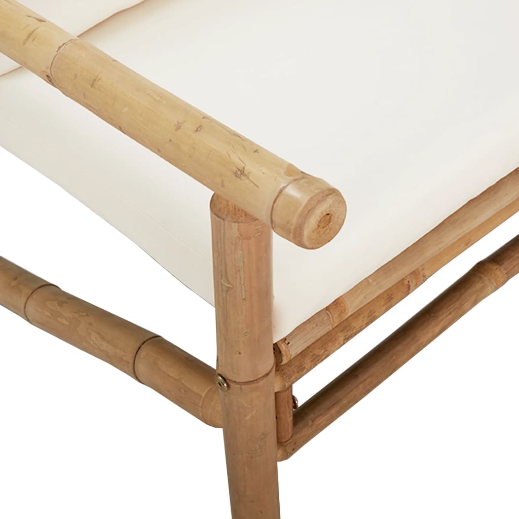 Sodo kėdės su kreminėmis baltomis pagalvėlėmis, 2vnt., bambukas