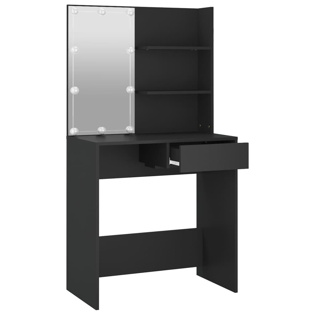 Kosmetinis staliukas su LED apšvietimu, juodas, 74,5x40x141cm