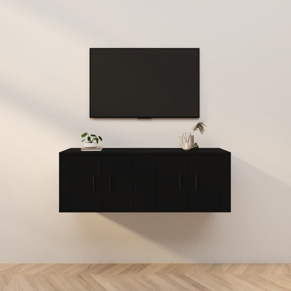 Sieninės televizoriaus spintelės, 2vnt., juodos, 57x34,5x40cm