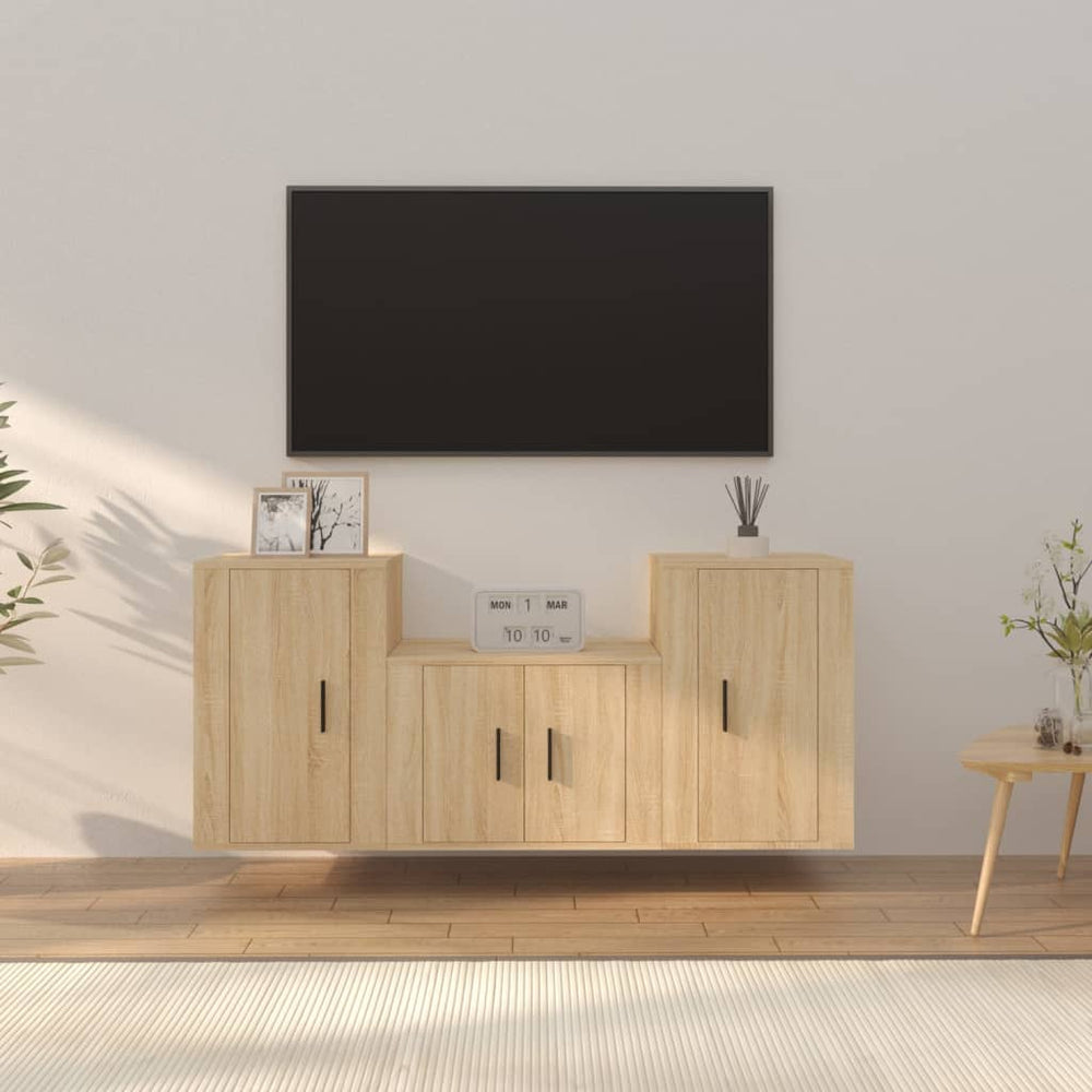 Televizoriaus spintelių komplektas, 3 dalių, ąžuolo, mediena