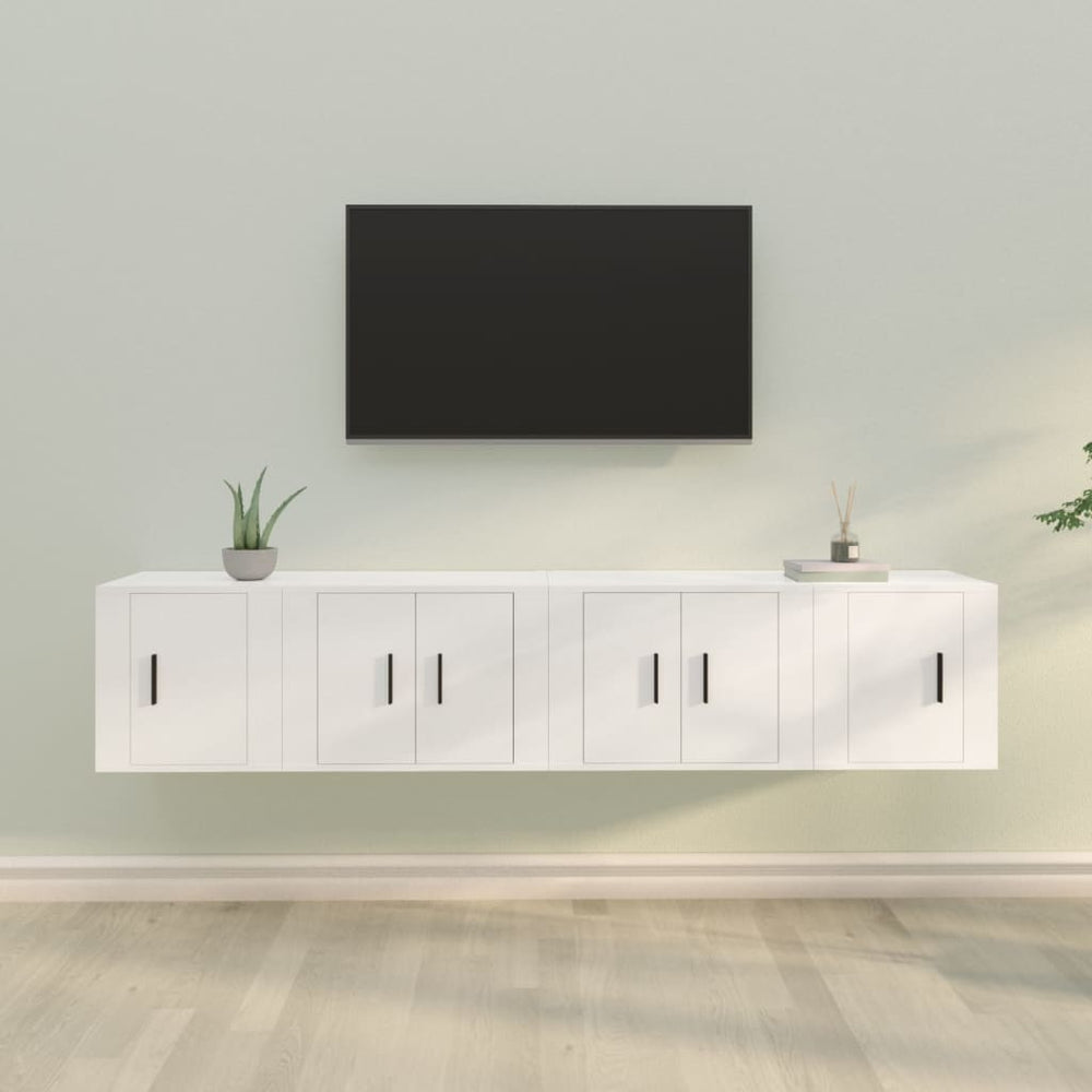 Televizoriaus spintelių komplektas, 4 dalių, baltas, mediena
