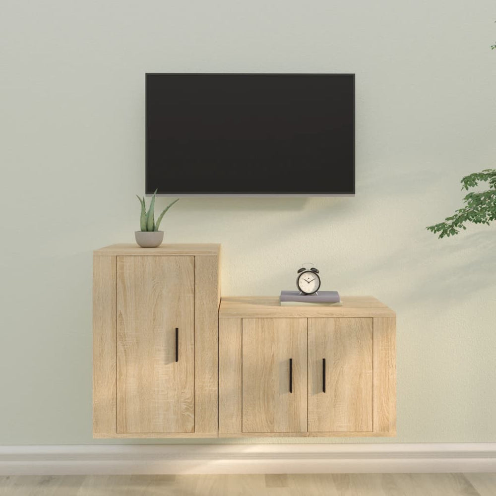 Televizoriaus spintelių komplektas, 2 dalių, ąžuolo, mediena