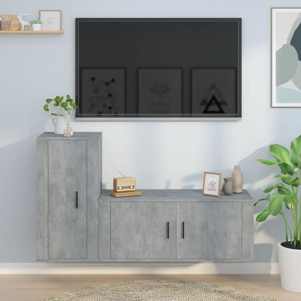 TV spintelių komplektas, 2 dalių, betono pilkas, mediena