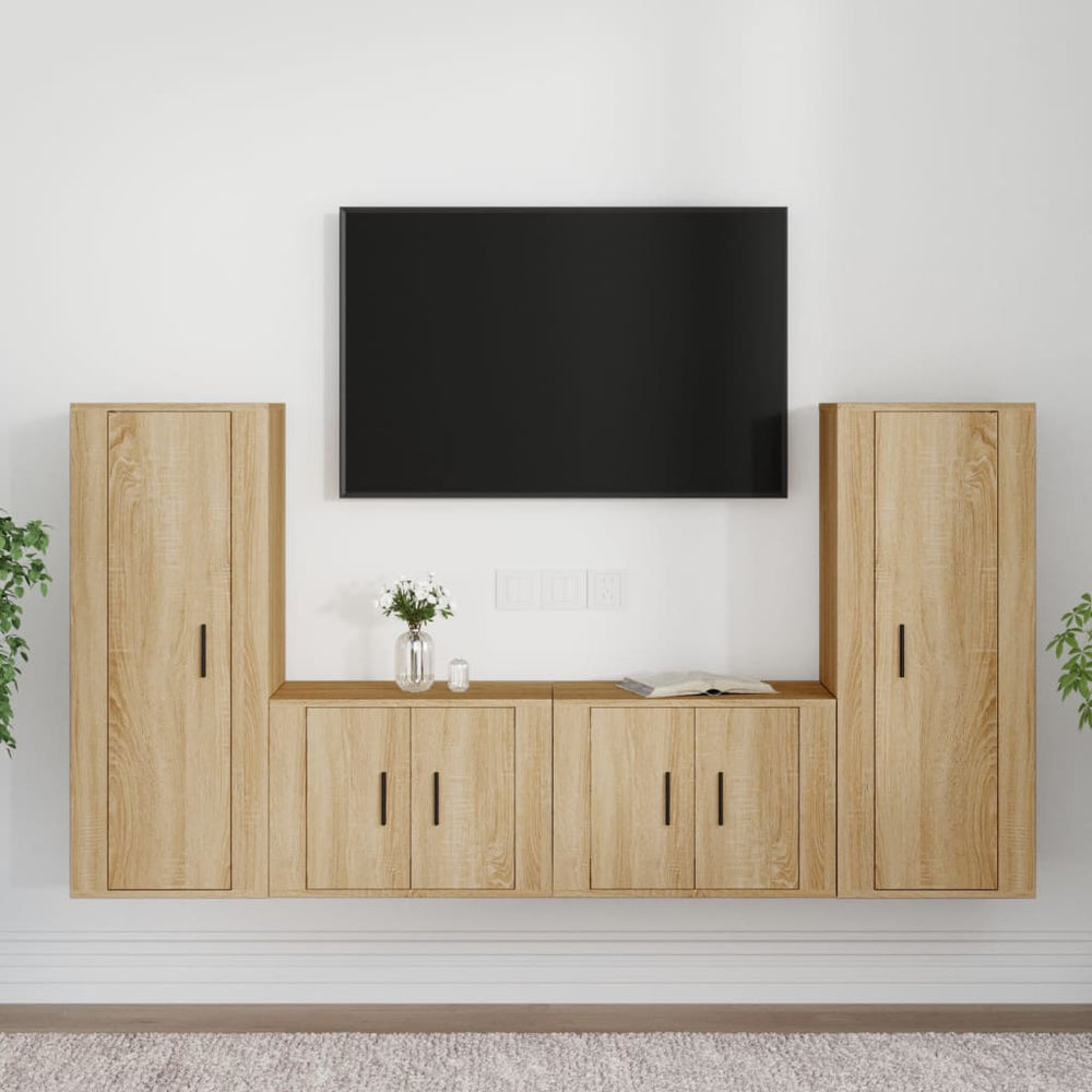 Televizoriaus spintelių komplektas, 4 dalių, ąžuolo, mediena