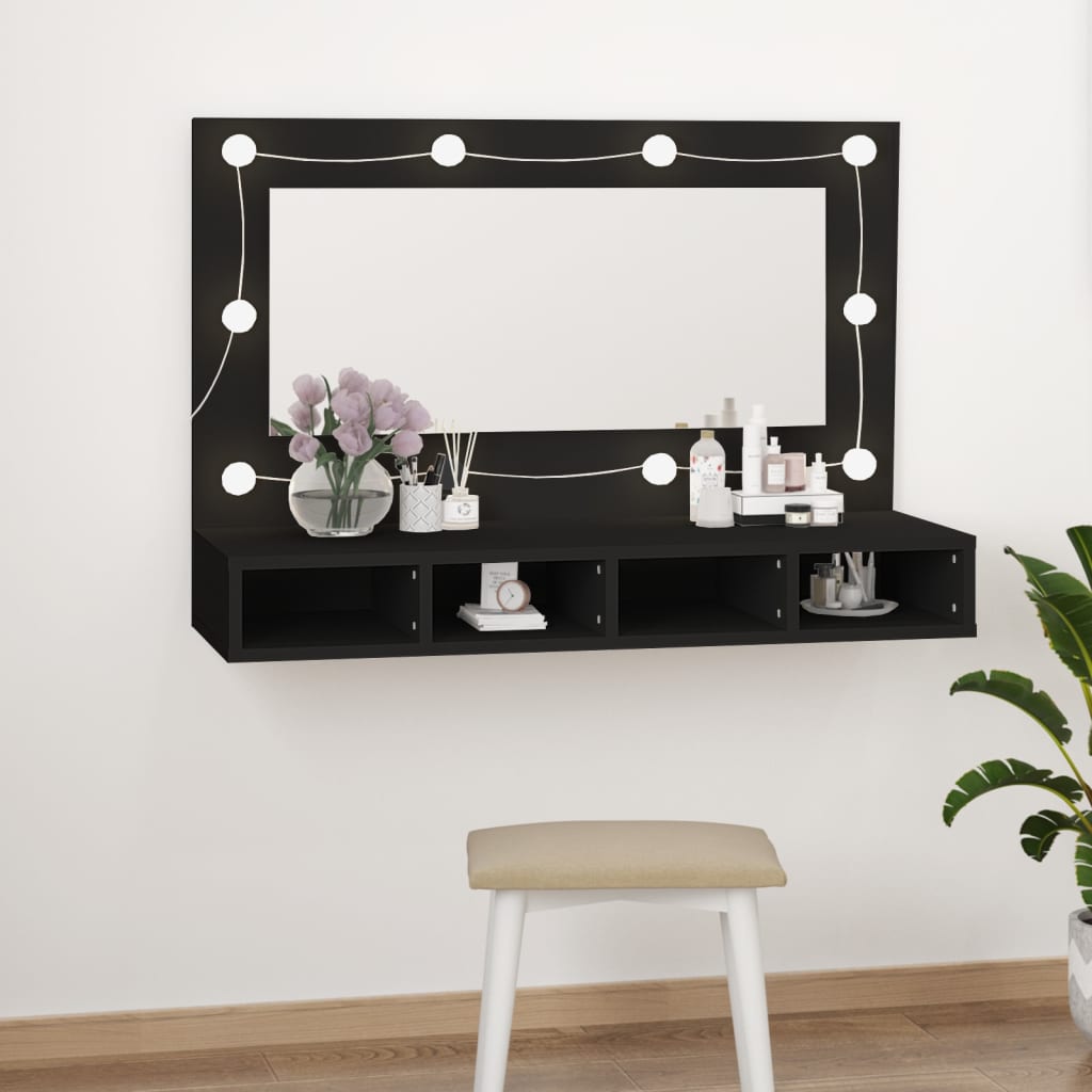 Veidrodinė spintelė su LED apšvietimu, juoda, 90x31,5x62cm