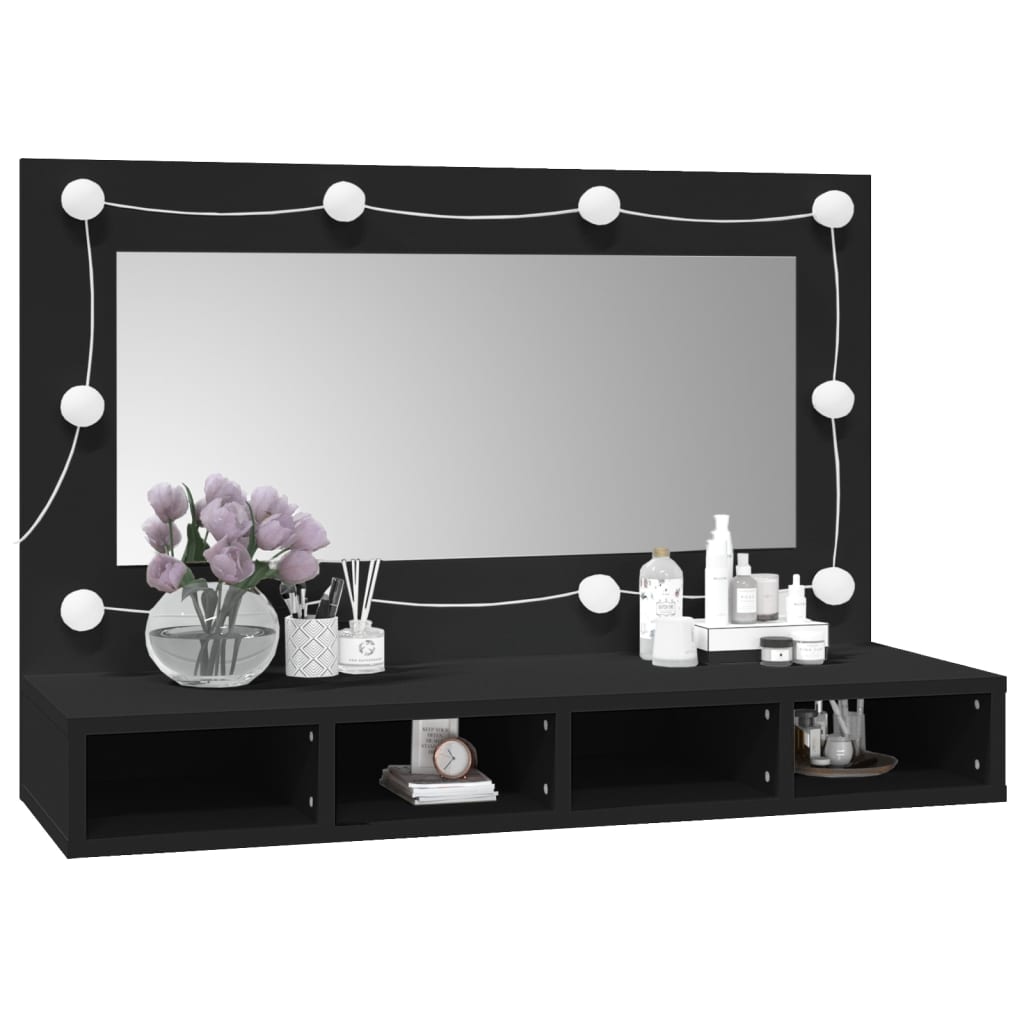 Veidrodinė spintelė su LED apšvietimu, juoda, 90x31,5x62cm