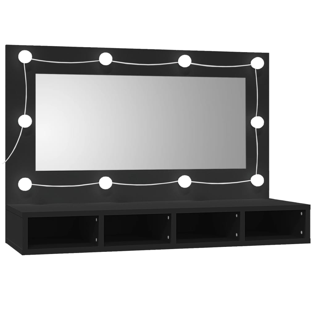 Veidrodinė spintelė su LED apšvietimu, juoda, 90x31,5x62cm