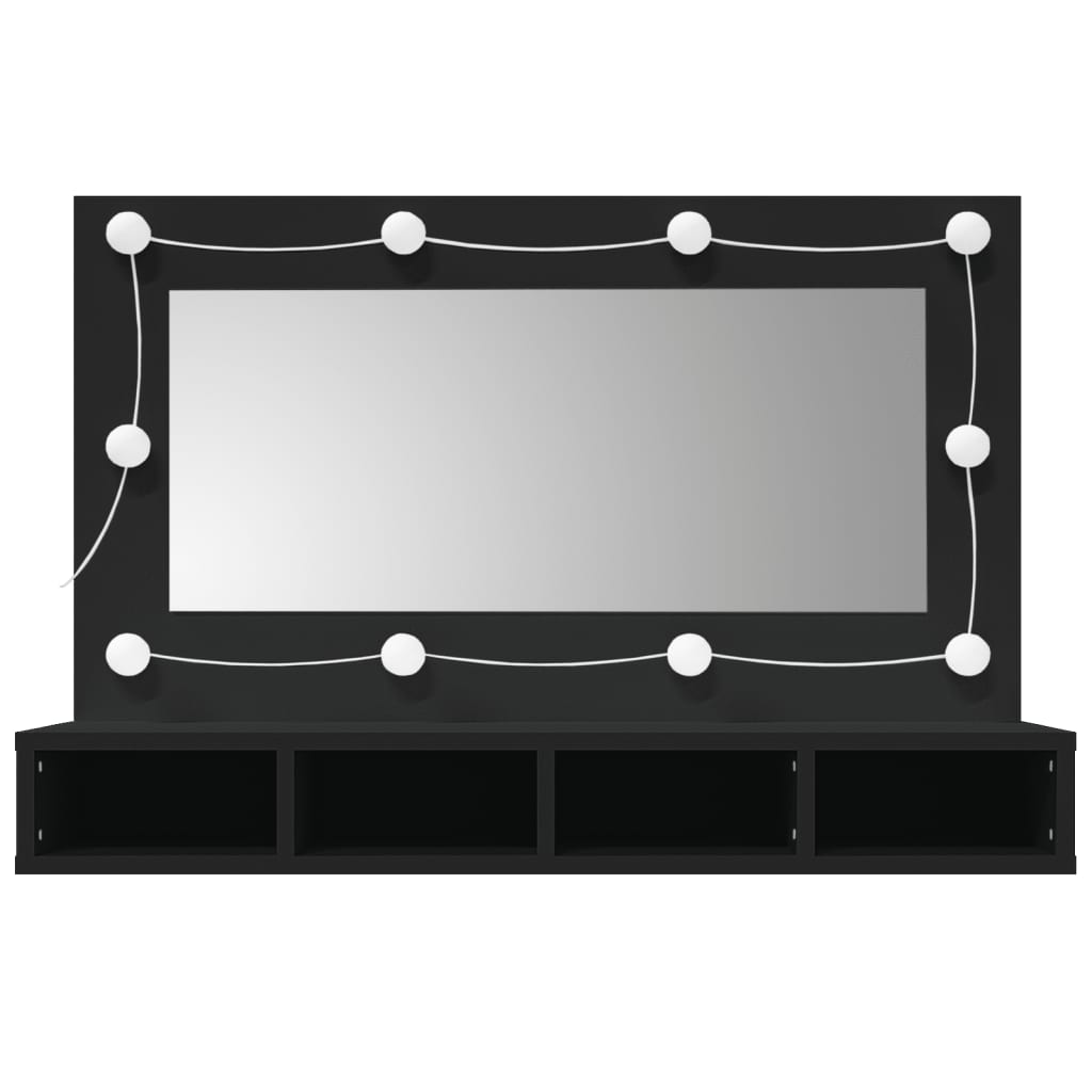 Veidrodinė spintelė su LED apšvietimu, juoda, 90x31,5x62cm