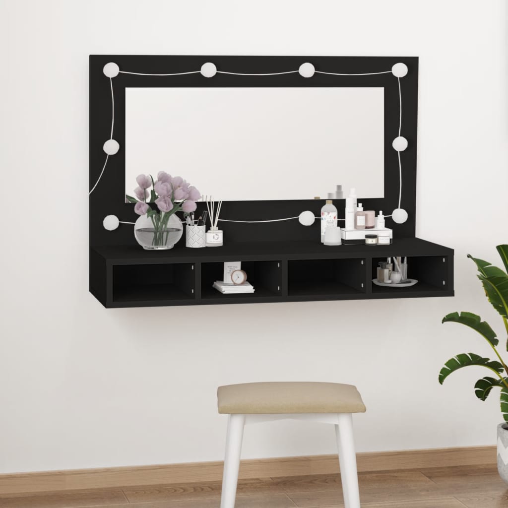 Veidrodinė spintelė su LED apšvietimu, juoda, 90x31,5x62cm