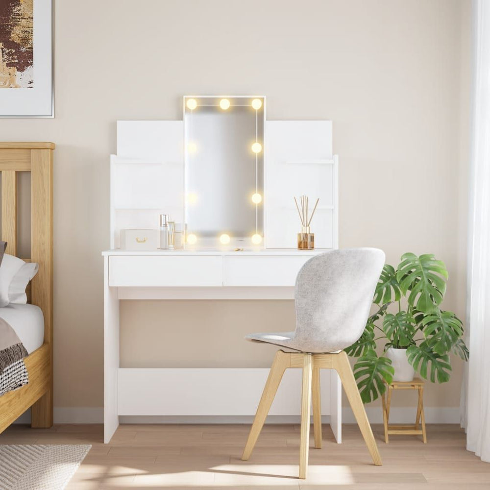 Kosmetinis staliukas su LED lemputėmis, baltas, 96x40x142cm