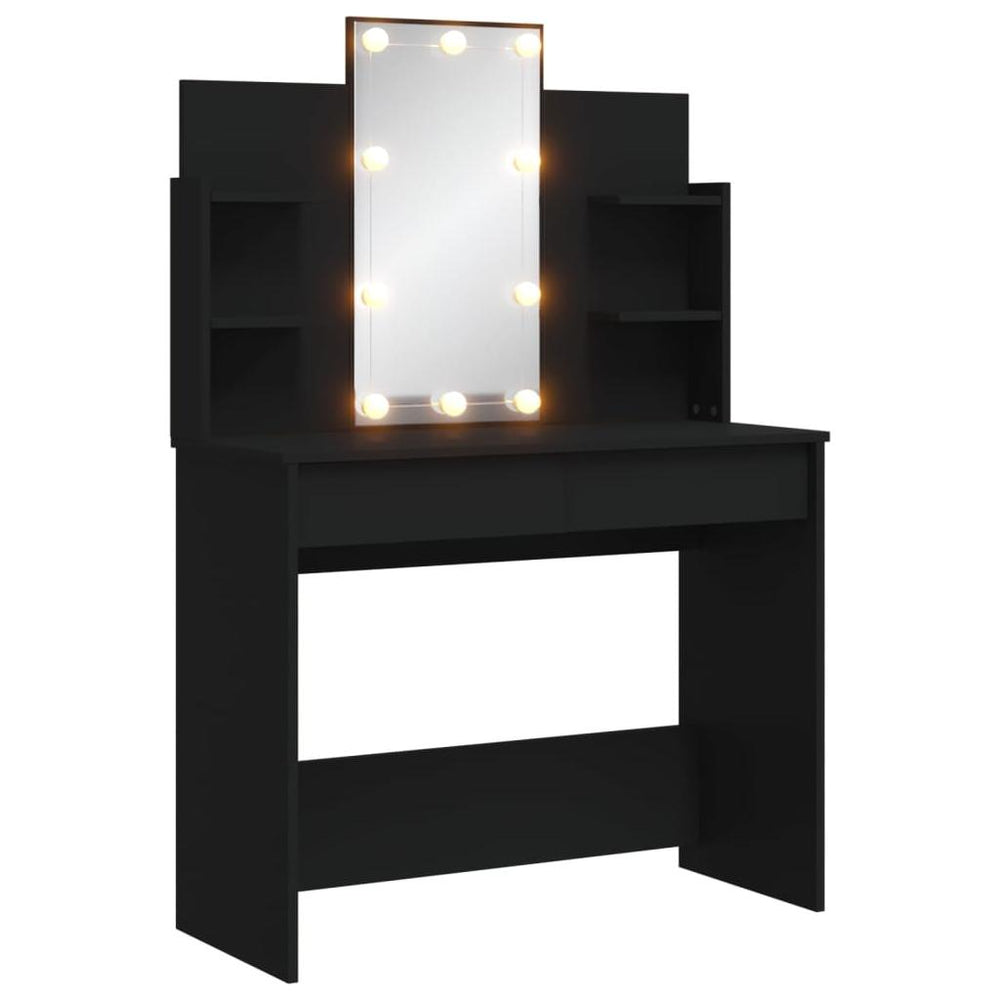 Kosmetinis staliukas su LED lemputėmis, juodas, 96x40x142cm