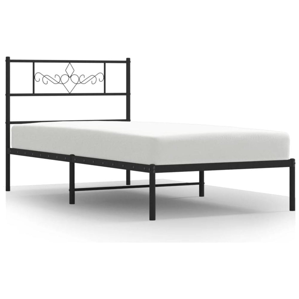 Metalinis lovos rėmas su galvūgaliu, juodos spalvos, 90x200cm