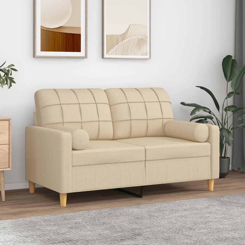 Dvivietė sofa su pagalvėlėmis, kreminės spalvos, 120cm, audinys